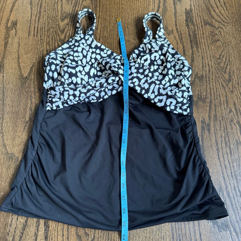 Lands End Womens Black White Leopard Underwire Tankini Swim Suit Top Size 12D - Picture 6 of 6